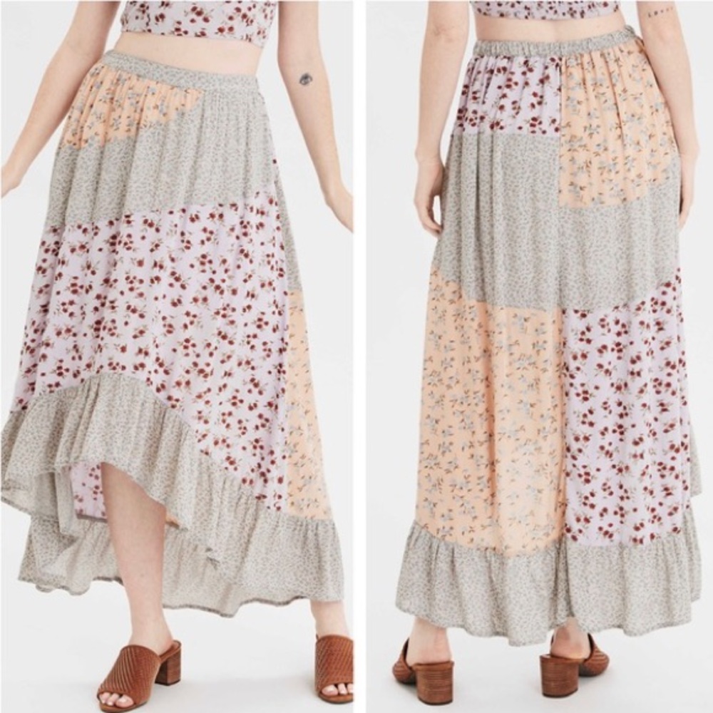 Patchwork High Low Midi Skirt